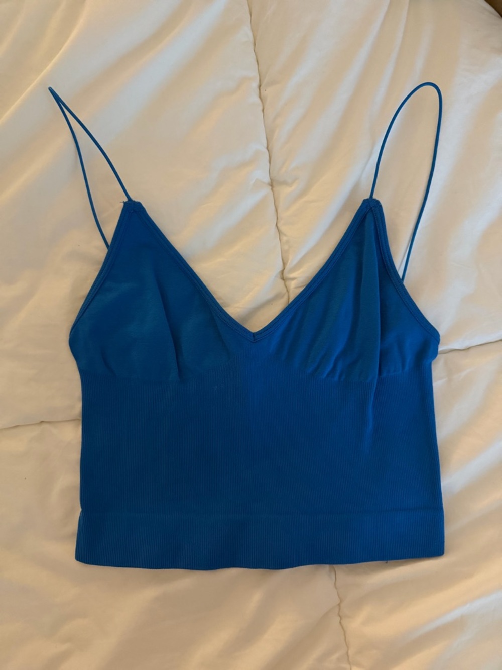 Free People Electric Blue V-Neck Spaghetti Strap Tank